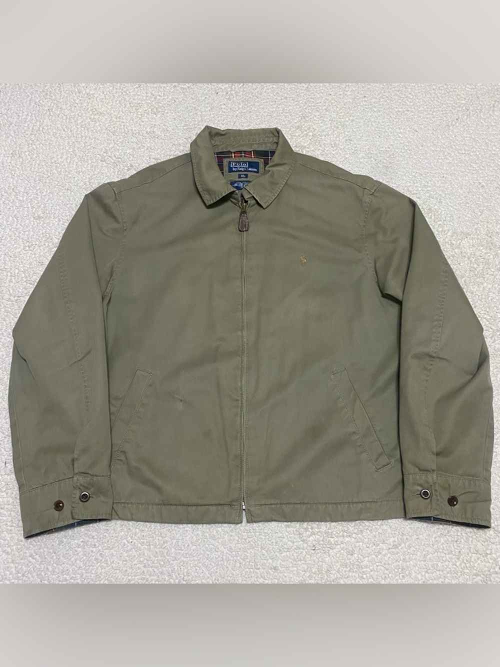 Vintage Polo Ralph Lauren Harrington Jacket Mens XL Olive Field Bomber Plaid